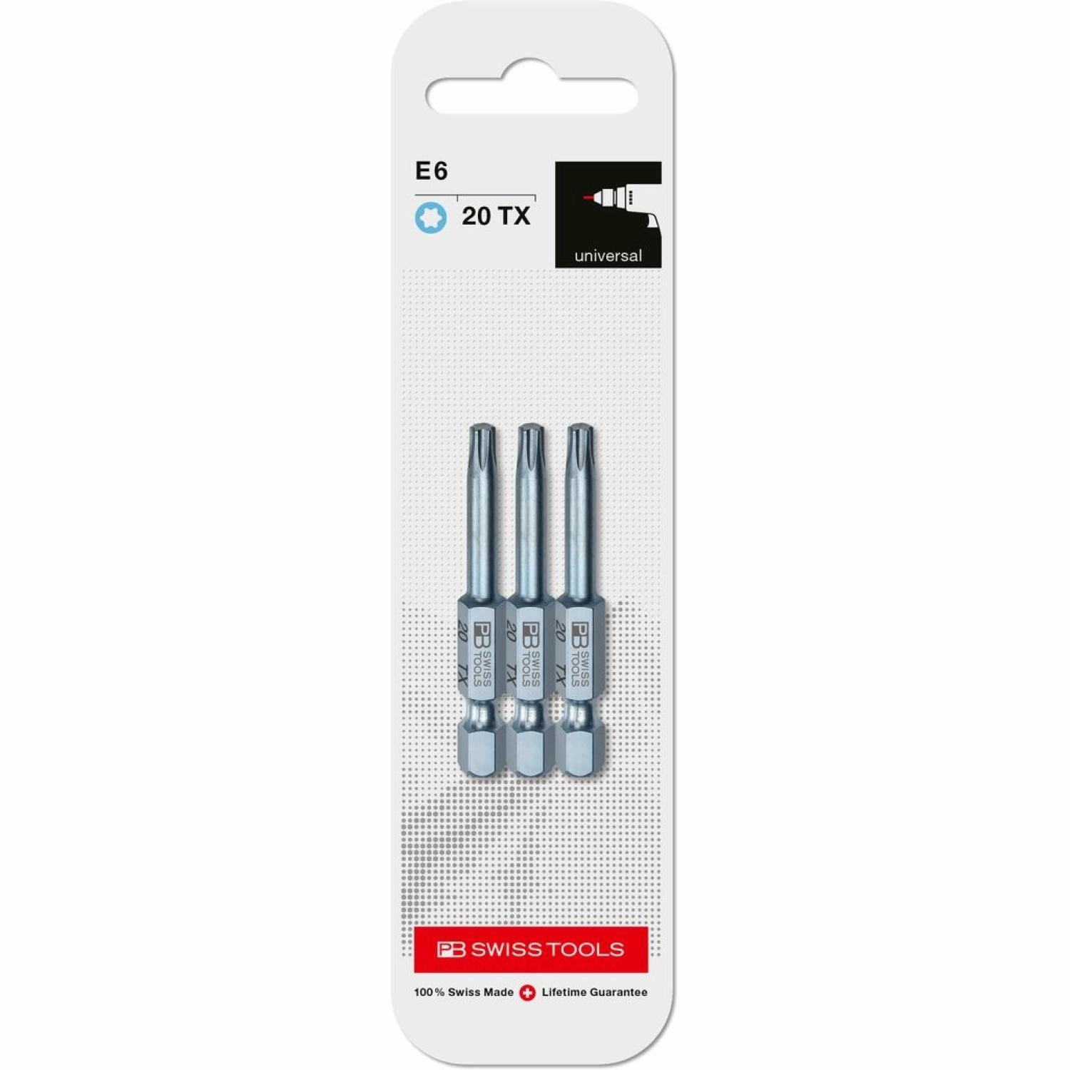 PB Swiss Tools PB E6.400/20 CN3 PrecisionBit, Design E 6.3 TORX , Size 20 , 3 Piece - 1/4 Inch