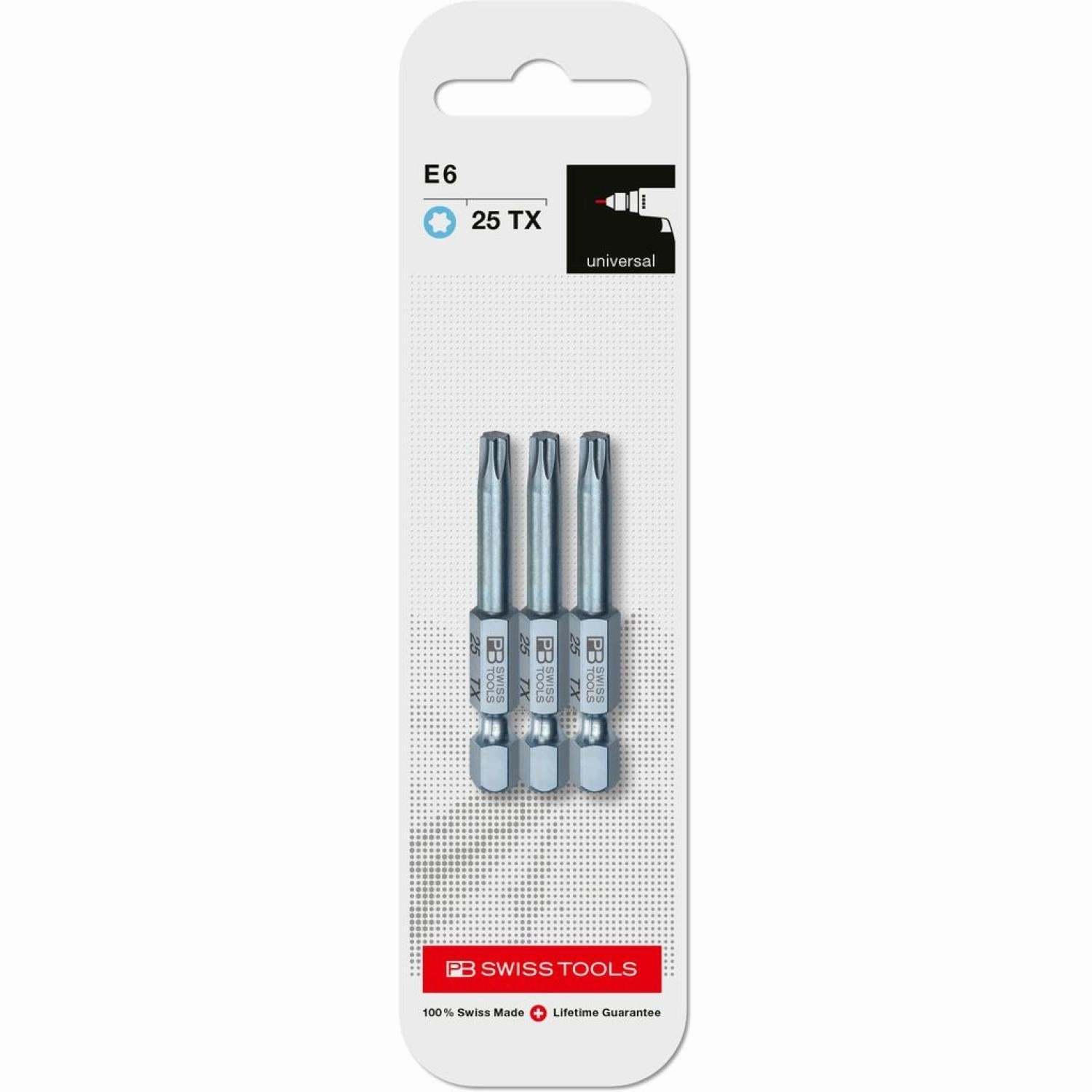 PB Swiss Tools PB E6.400/25 CN3 PrecisionBit, Design E 6.3 TORX , Size 25 , 3 Piece - 1/4 Inch