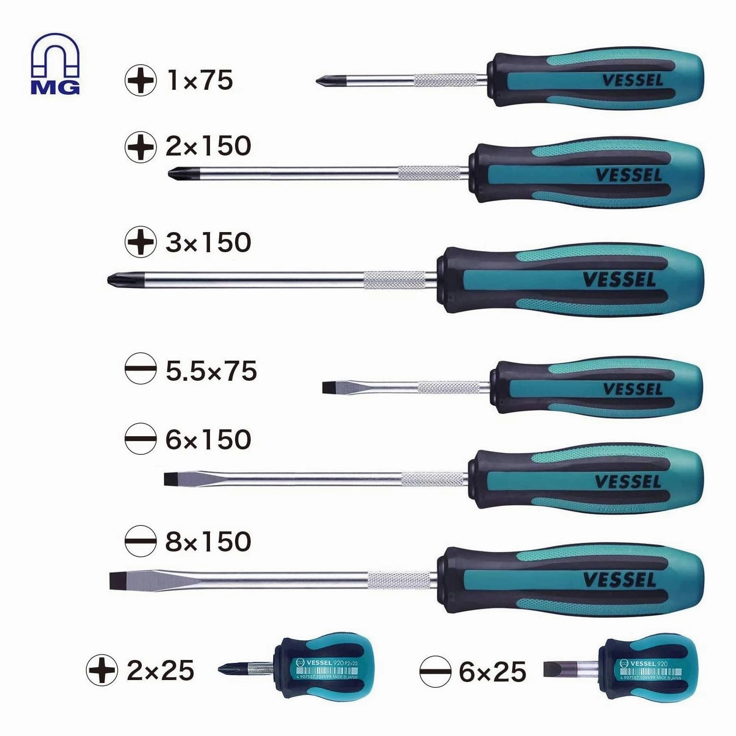 Vessel Tools 9008EVA  MEGADORA Screwdriver Set, 8 pieces