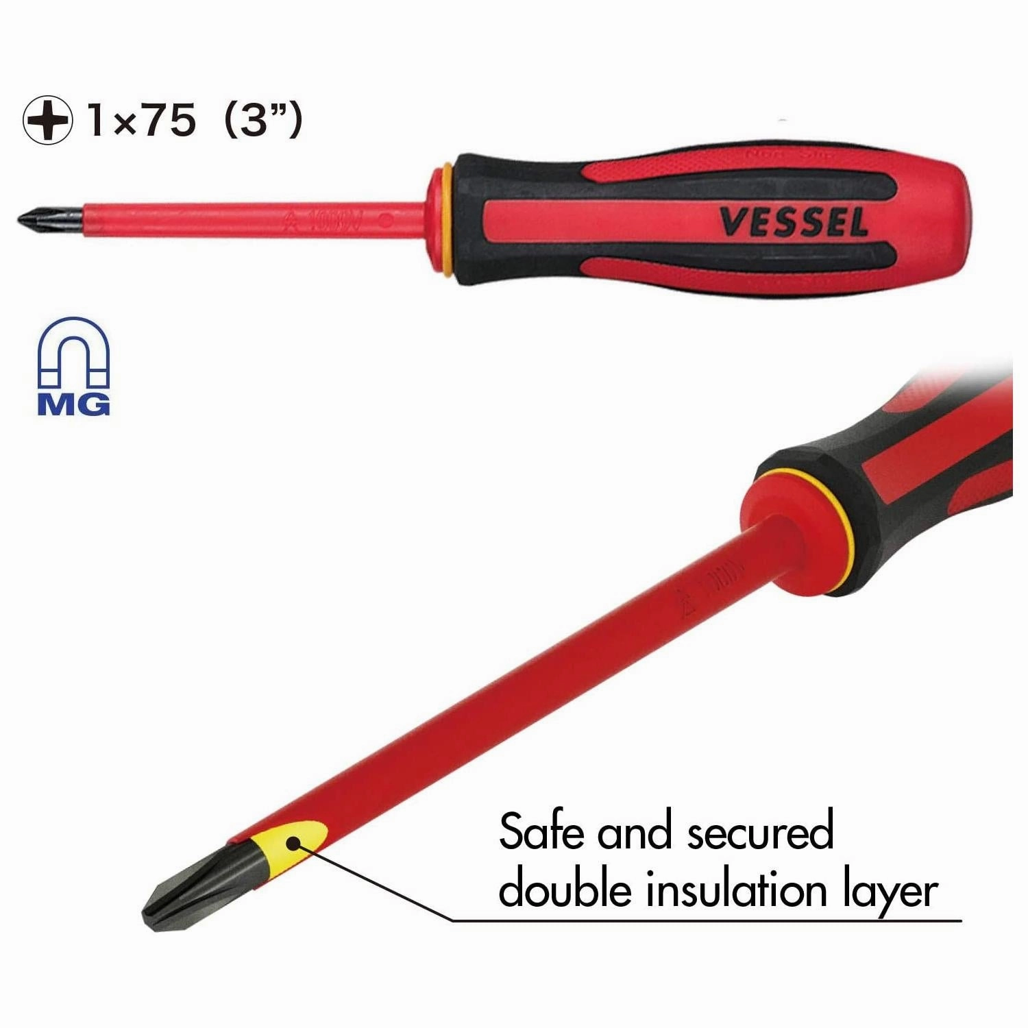 Vessel Tools 960P175 MEGADORA Insulated Screwdriver No.960, Phillips #1