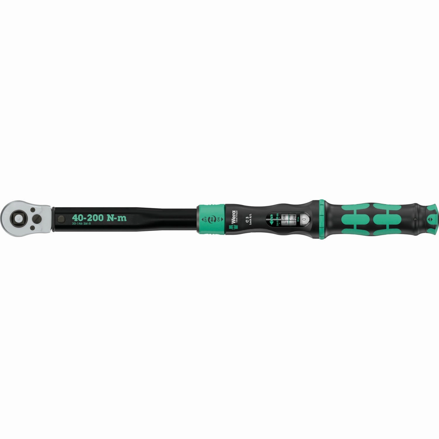 Wera Click-Torque Lock C 3 R/L Torque wrench, adjustable, Torque function, square head insert (1/2"), clockwise/counterclockwise torque operation, 40-200 Nm