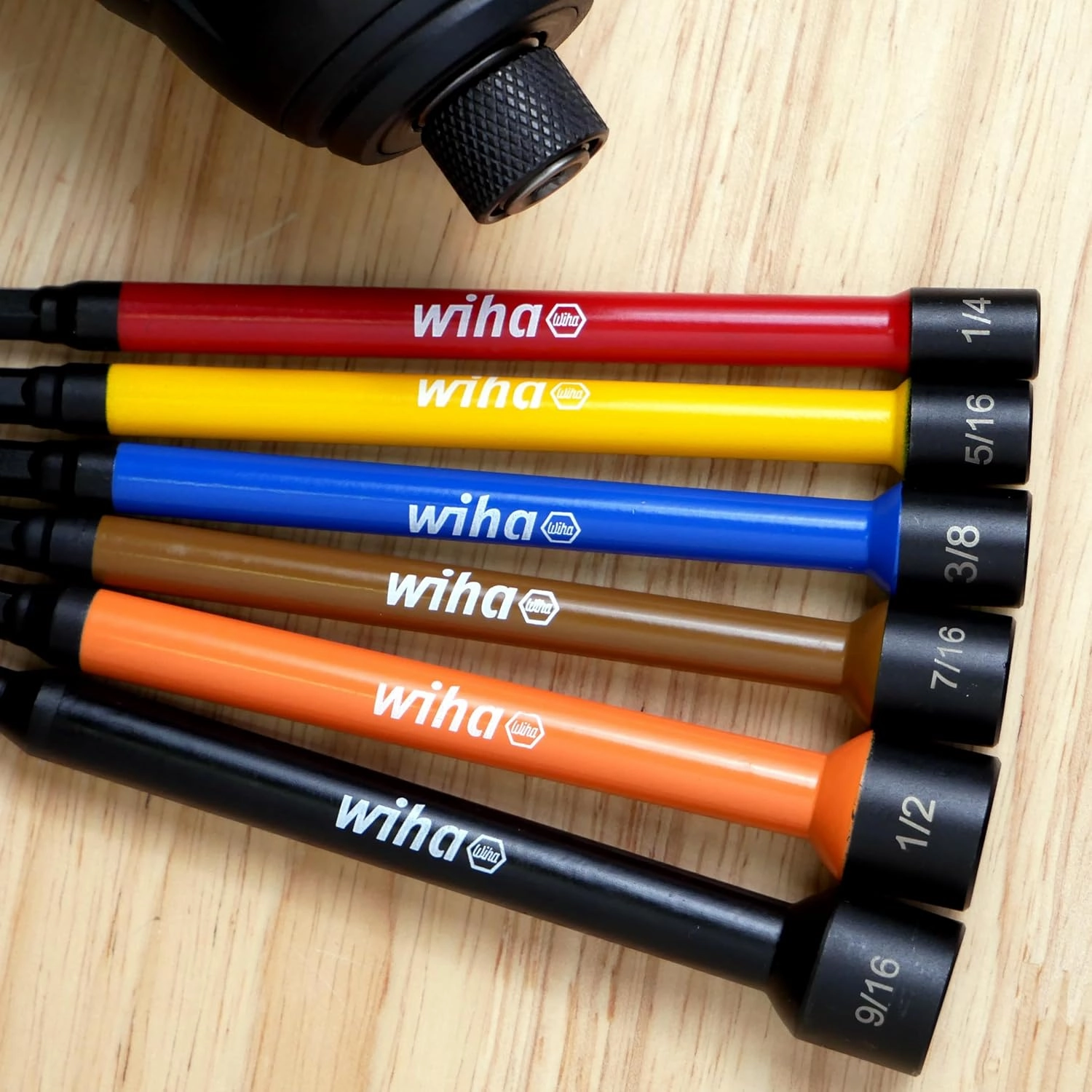 Wiha 94400 12 Piece Color Coded Magnetic Nut Setter SAE-Metric Set in Roll-up Pouch