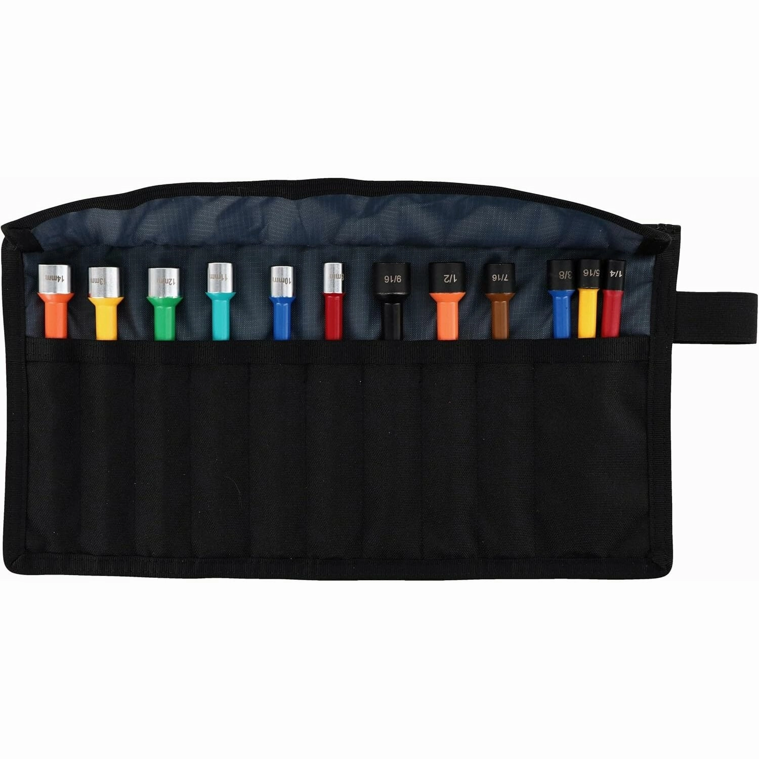 Wiha 94400 12 Piece Color Coded Magnetic Nut Setter SAE-Metric Set in Roll-up Pouch