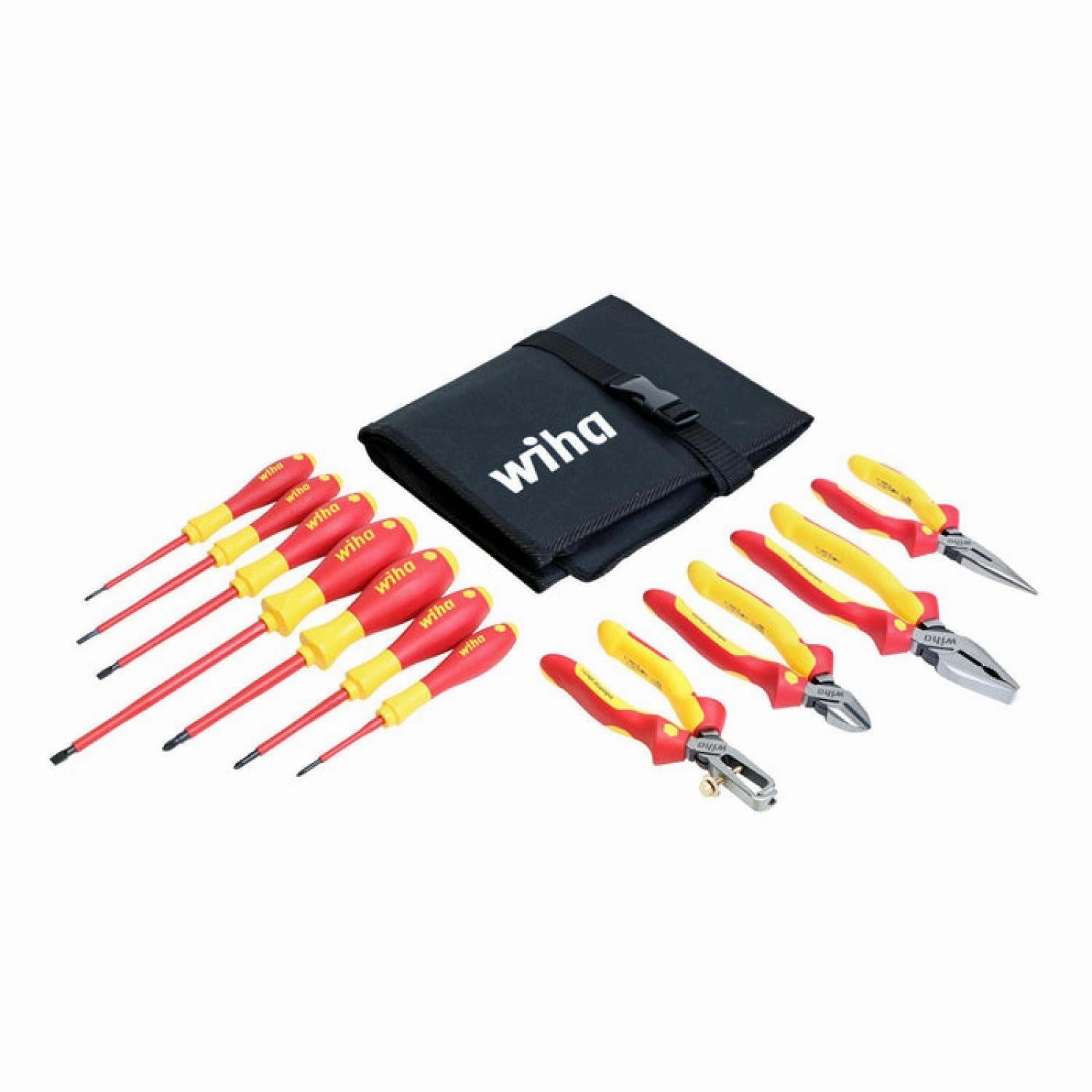 Wiha Tools 32986 Insulated Industrial Pliers/Cutters/Drivers Pouch Set, 11 Piece