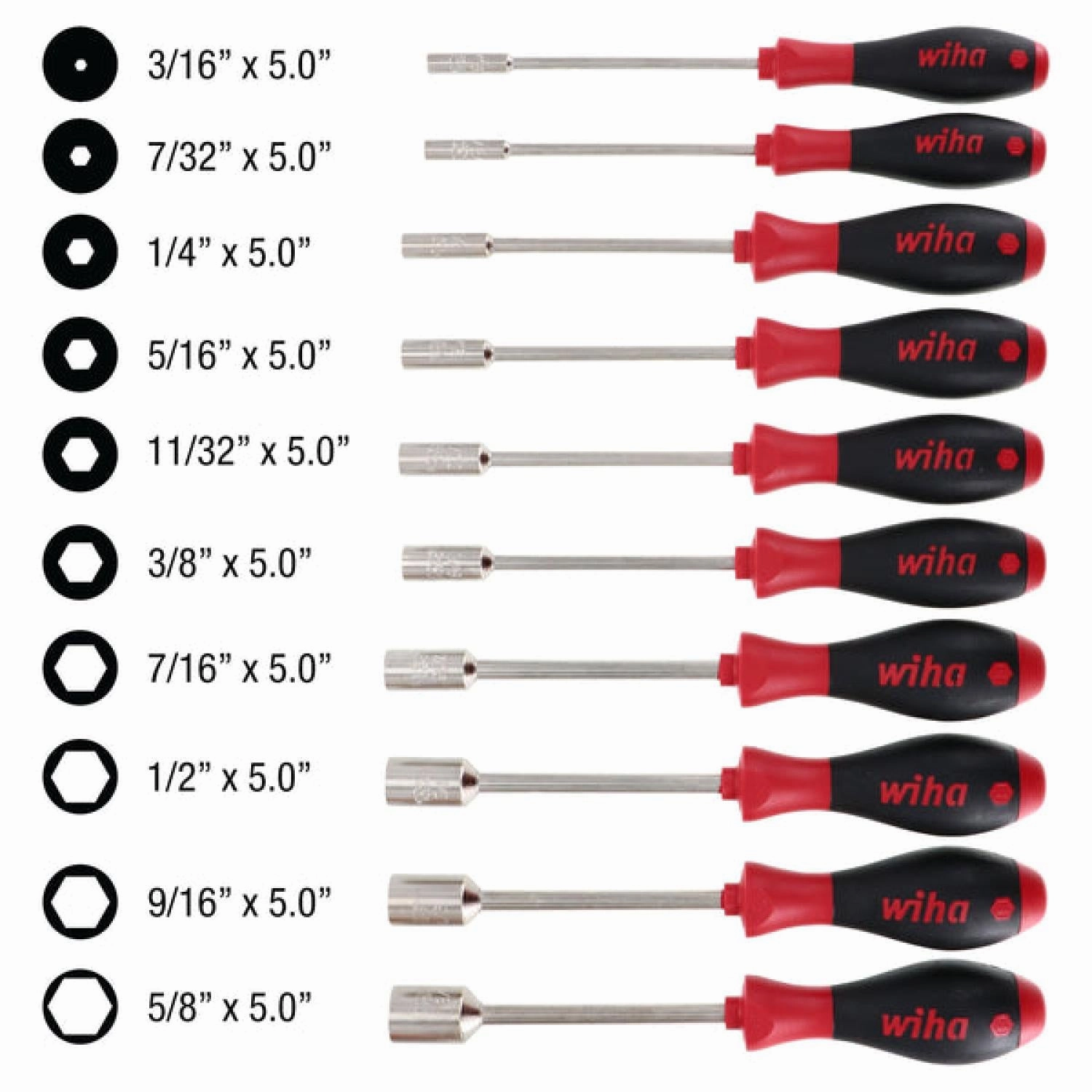 Wiha Tools 34195 10 Piece SoftFinish Nut Driver Set - Inch