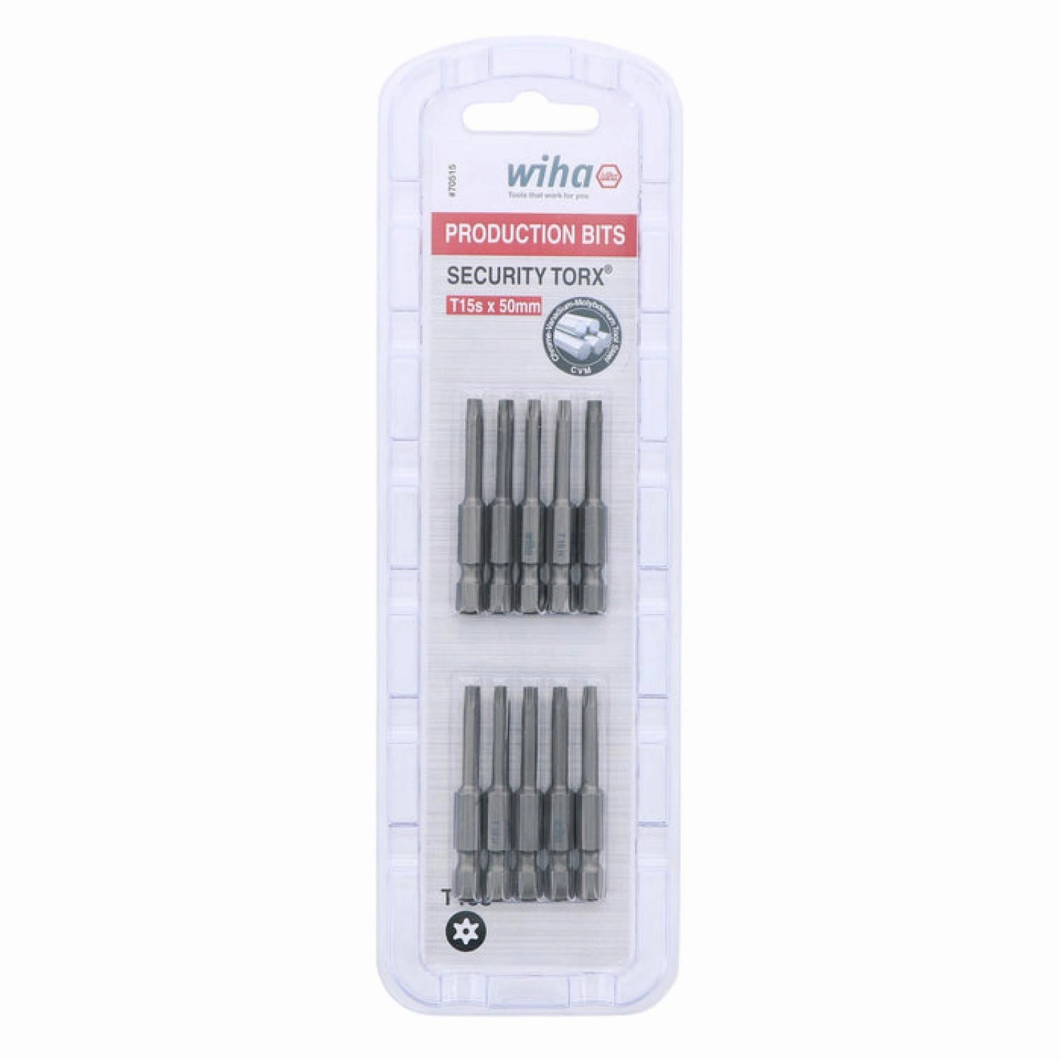 Wiha Tools 70515 T15s x 50mm Security TORX Power Bit, 10 Pack