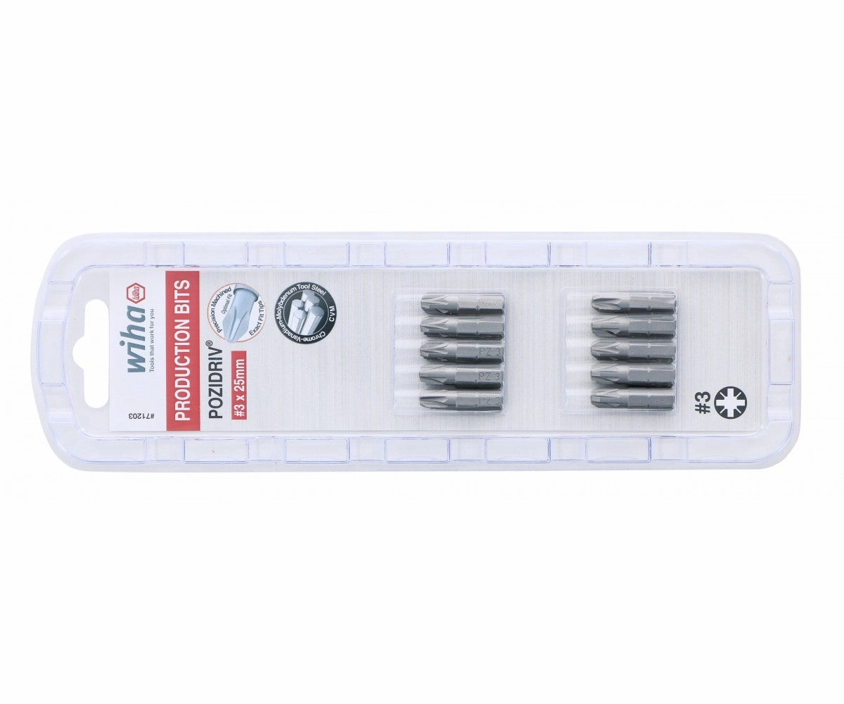 Wiha Tools 71203 3 x 25mm PoziDriv Insert Bit, 10 Pack