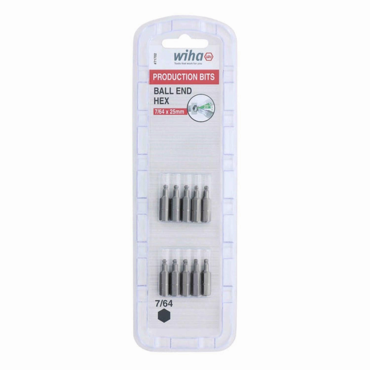 Wiha Tools 71702 7/64" Ball End Hex Insert Bit