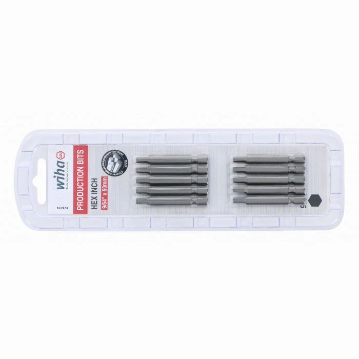 Wiha Tools 74314 Hex Inch Power Bit, 9/64" x 50 mm, 10 Pk.