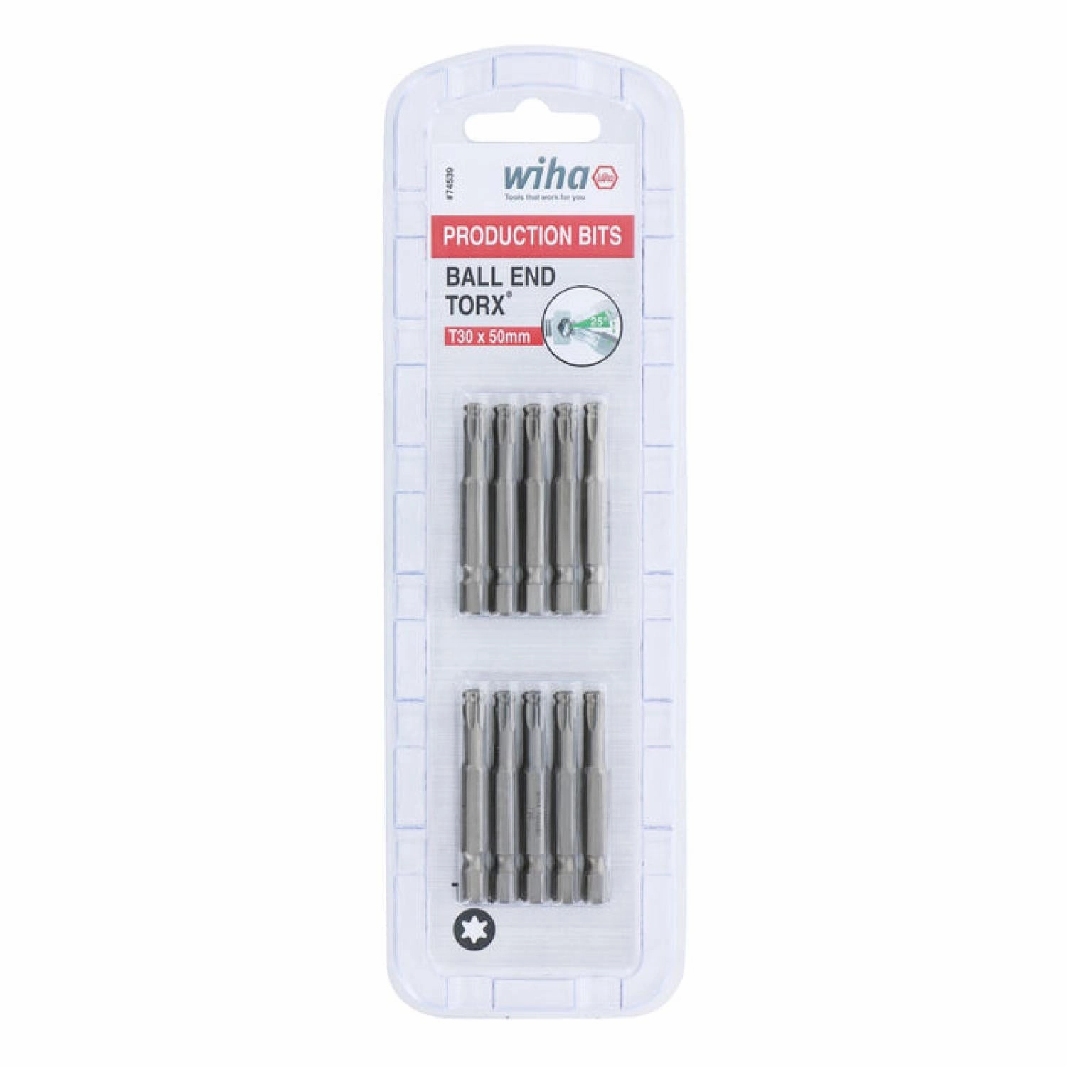 Wiha Tools 74539 TORX Ball End Power Bit, T30 x 50 mm, 10 Pk.